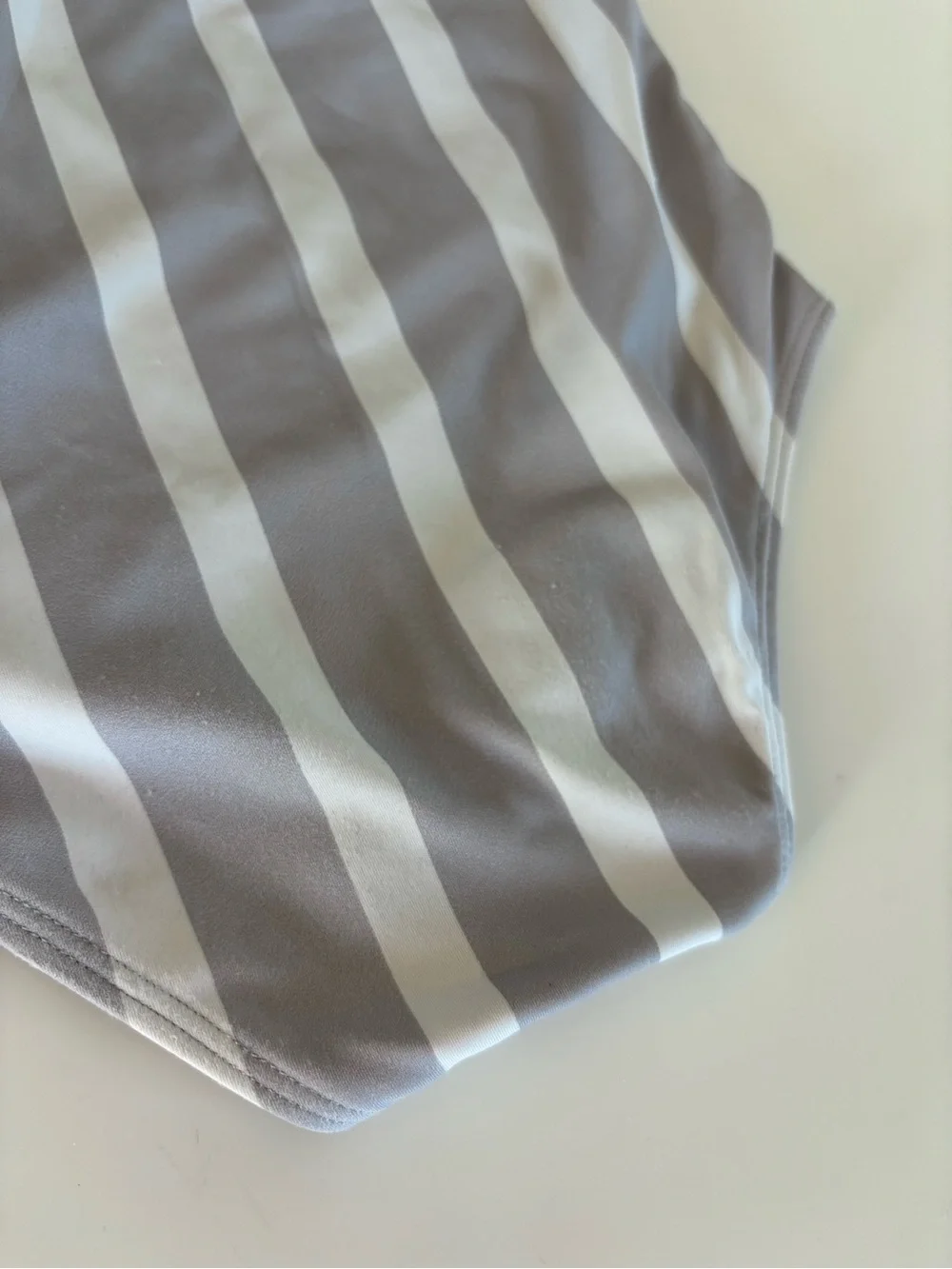 Kortni Jeane Gray & White Striped Ruffle High-Waist Swim Shorts